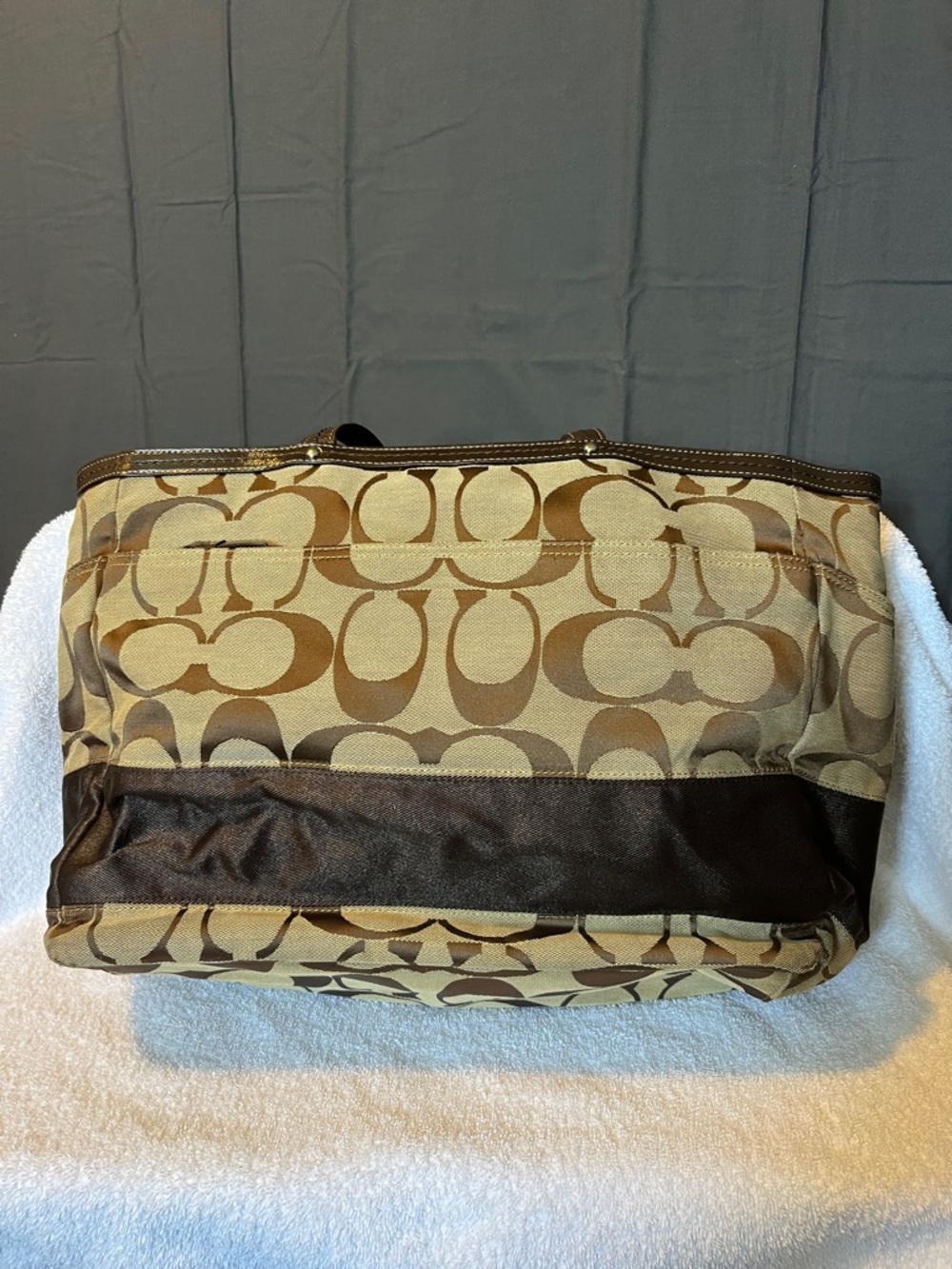 Coach Signature Stripe Canvas Tote Diaper Bag - Picture 3 of 10